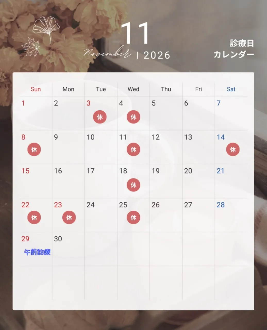 🍁11月の診療日のお知らせ🍁